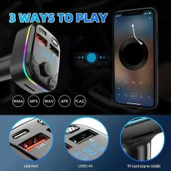 Car Charger FM Transmitter Bluetooth 5.0 PD Type-C Dual USB Ambient Player Handsfree MP3 Charger Type-C Wireless Light