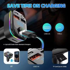 Car Charger FM Transmitter Bluetooth 5.0 PD Type-C Dual USB Ambient Player Handsfree MP3 Charger Type-C Wireless Light