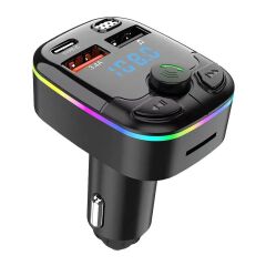 Car Charger FM Transmitter Bluetooth 5.0 PD Type-C Dual USB Ambient Player Handsfree MP3 Charger Type-C Wireless Light