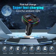 Car Bluetooth Audio Receiver with HD Mic Wireless FM Radio Kit Bluetooth 5.0 Car FM Transmitter Fast Colorful Charger And With Play MP3 Modulator Handsfree Ambient