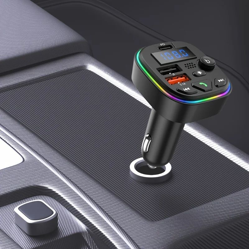 Car Bluetooth Audio Receiver with HD Mic Wireless FM Radio Kit Bluetooth 5.0 Car FM Transmitter Fast Colorful Charger And With Play MP3 Modulator Handsfree Ambient