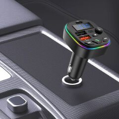 Car Bluetooth Audio Receiver with HD Mic Wireless FM Radio Kit Bluetooth 5.0 Car FM Transmitter Fast Colorful Charger And With Play MP3 Modulator Handsfree Ambient