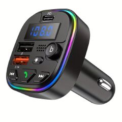 Car Bluetooth Audio Receiver with HD Mic Wireless FM Radio Kit Bluetooth 5.0 Car FM Transmitter Fast Colorful Charger And With Play MP3 Modulator Handsfree Ambient