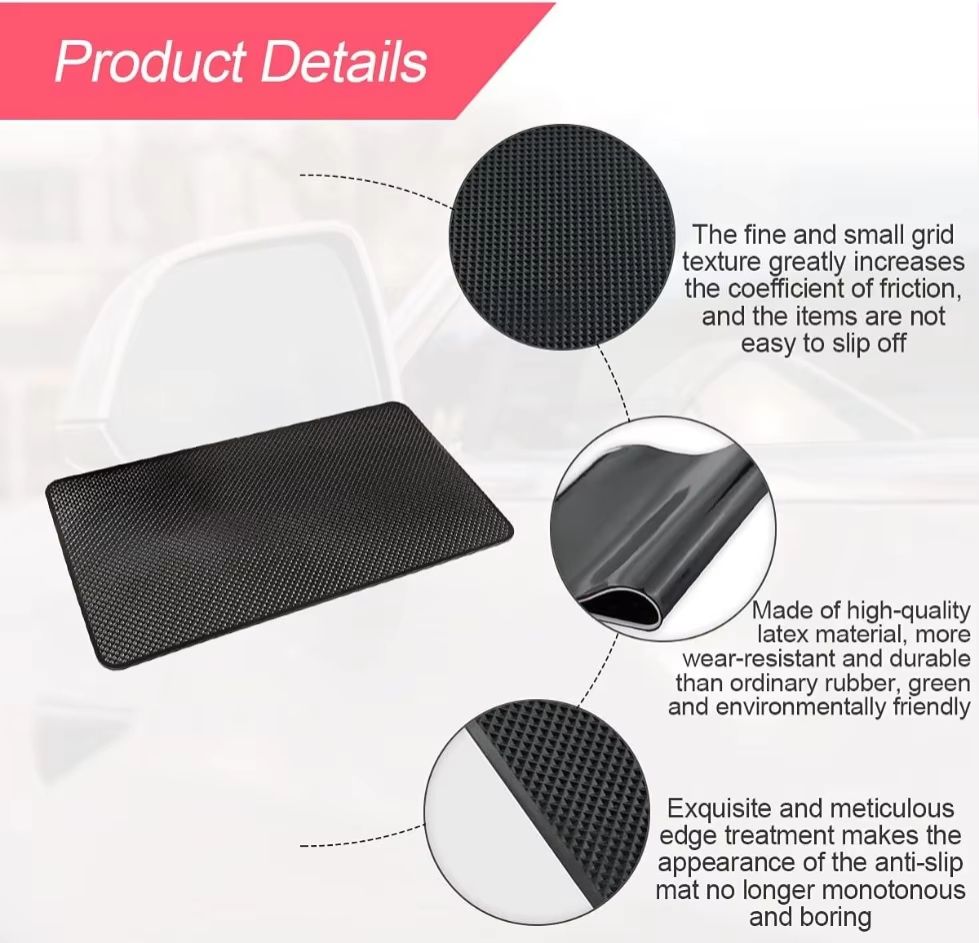 Car Dashboard Sticky Anti Slip PVC Mat Auto Non Slip Sticky Gel Pad For iPhone 15 14 13 12 11 Samsung Phone Sunglasses Holder
