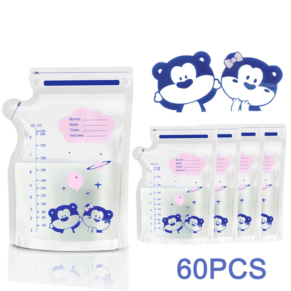 30/60 Pack 250ml BPA Free Milk Storage Bags Safe Breast Milk and Baby Food Freezer Bags for Easy Feeding