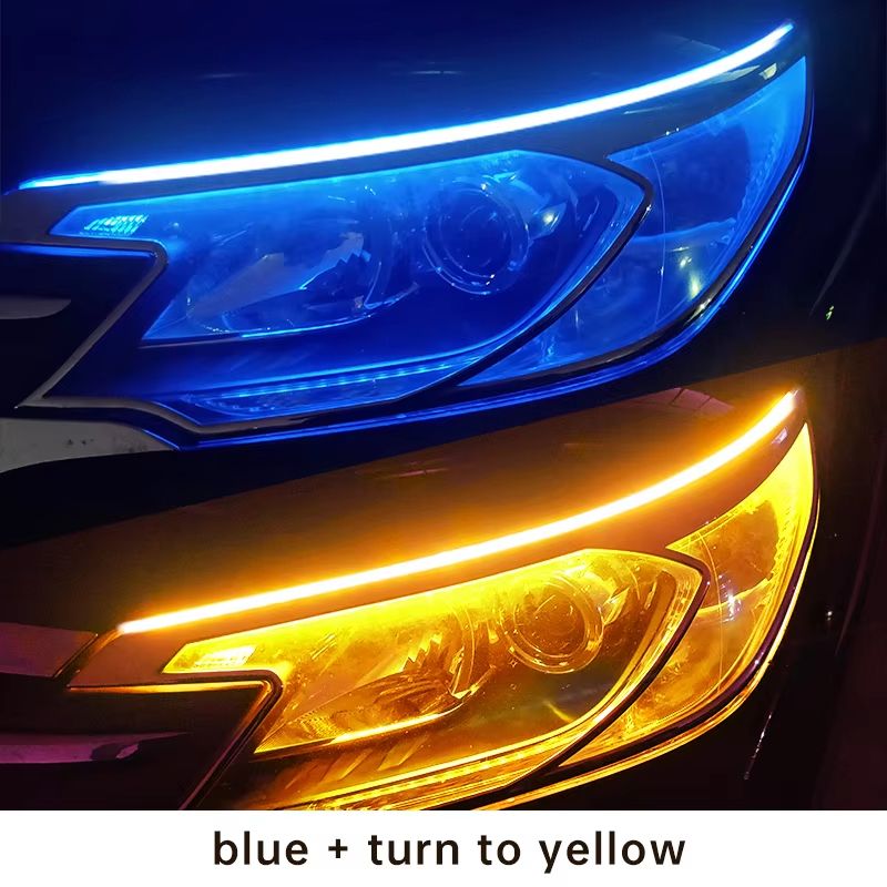 2pcs LED DRL Car Daytime Running Light Flexible Waterproof Strip Auto Headlights White Turn Signal Yellow Brake Flow Lights 12V Led Guide Strip