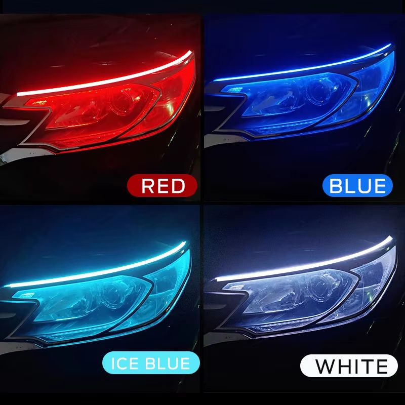 2pcs LED DRL Car Daytime Running Light Flexible Waterproof Strip Auto Headlights White Turn Signal Yellow Brake Flow Lights 12V Led Guide Strip