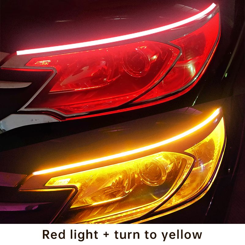 2pcs LED DRL Car Daytime Running Light Flexible Waterproof Strip Auto Headlights White Turn Signal Yellow Brake Flow Lights 12V Led Guide Strip