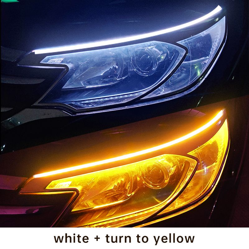 2pcs LED DRL Car Daytime Running Light Flexible Waterproof Strip Auto Headlights White Turn Signal Yellow Brake Flow Lights 12V Led Guide Strip