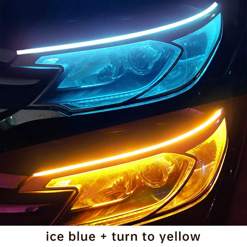 2pcs LED DRL Car Daytime Running Light Flexible Waterproof Strip Auto Headlights White Turn Signal Yellow Brake Flow Lights 12V Led Guide Strip