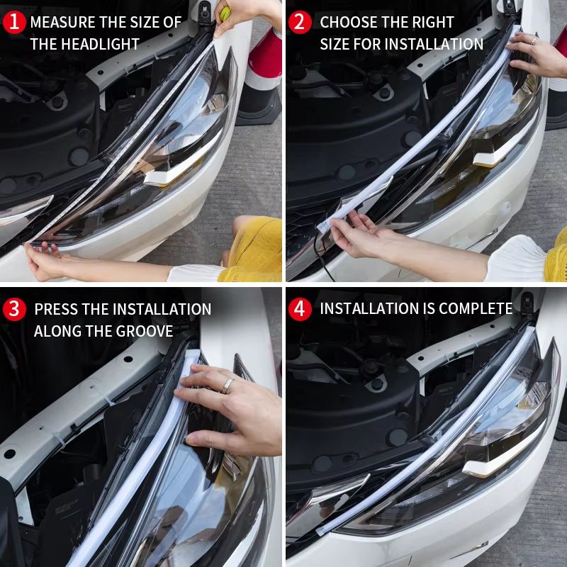 2pcs LED DRL Car Daytime Running Light Flexible Waterproof Strip Auto Headlights White Turn Signal Yellow Brake Flow Lights 12V Led Guide Strip