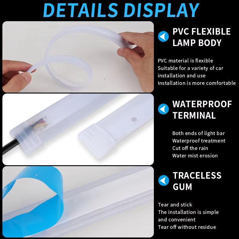 2pcs LED DRL Car Daytime Running Light Flexible Waterproof Strip Auto Headlights White Turn Signal Yellow Brake Flow Lights 12V Led Guide Strip