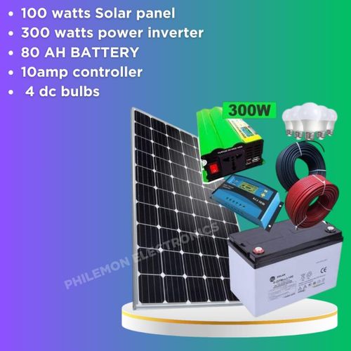 Solarmax Special All-Weather Solar Panel Full Kit – 100W Solar Panel + 80AH Battery + 10A Solar Charge Controller + FREE Bulbs