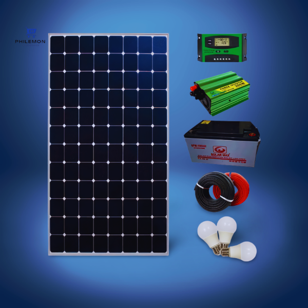 Solarmax Solar 150W Solar Panel Full Kit + 100AH Solar Battery + 10AH Solar Charge Controller + 300W DC To AC Inverter + 4 DC Bulbs +10m connecting wire cable: 25 Years Warranty