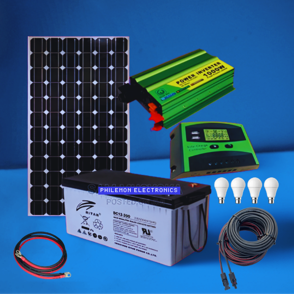 Solarmax Solar Full Kit 300w Solar Panel + 200AH Battery + 1000w Inverter + 30 Amp Controller + 4 Led Bulbs