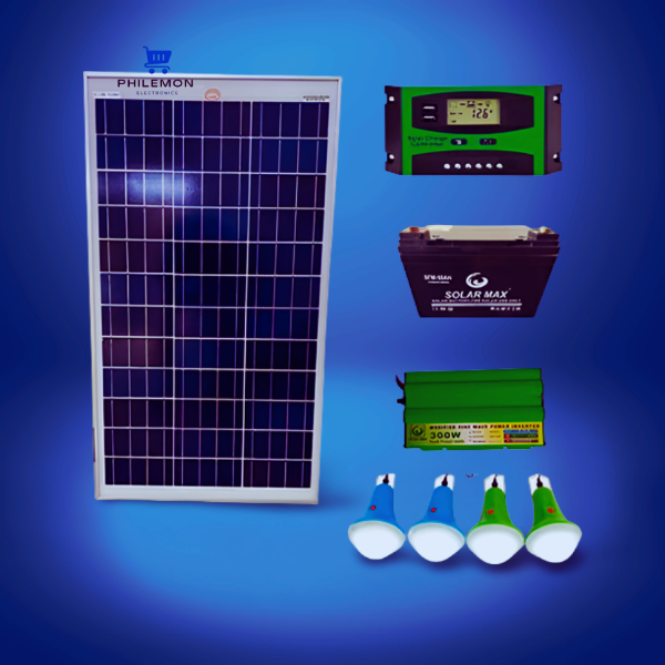 Solarmax Solar 150W Solar Panel Full Kit + 100AH Solar Battery + 10AH Solar Charge Controller + 300W DC To AC Inverter + 4 DC Bulbs +10m connecting wire cable: 25 Years Warranty