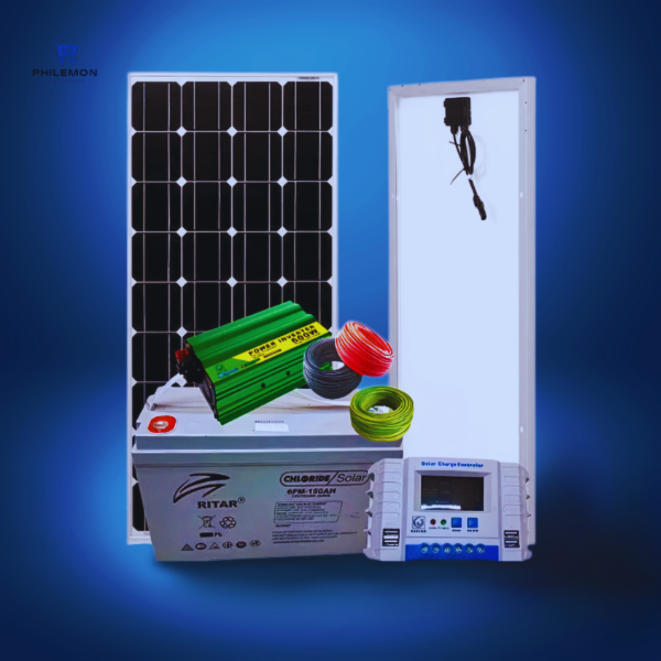 Sunlight Solar 200W Solar Panel Full Kit + 150AH Battery + 20AH Solar Charge Controller + 1000W Inverter + 4 DC Bulbs