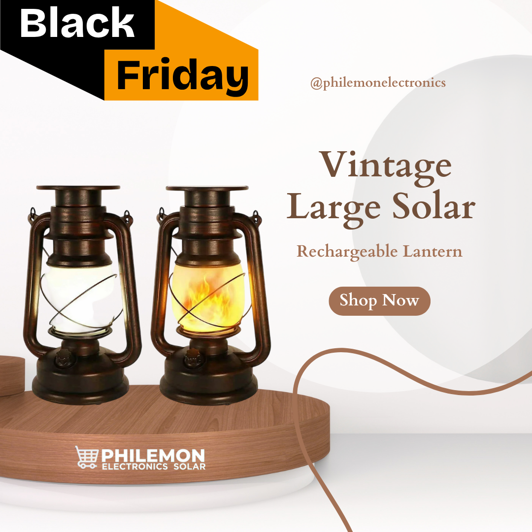 Vintage Large Solar Rechargeable Lantern - Antique Style Outdoor & Indoor Lighting