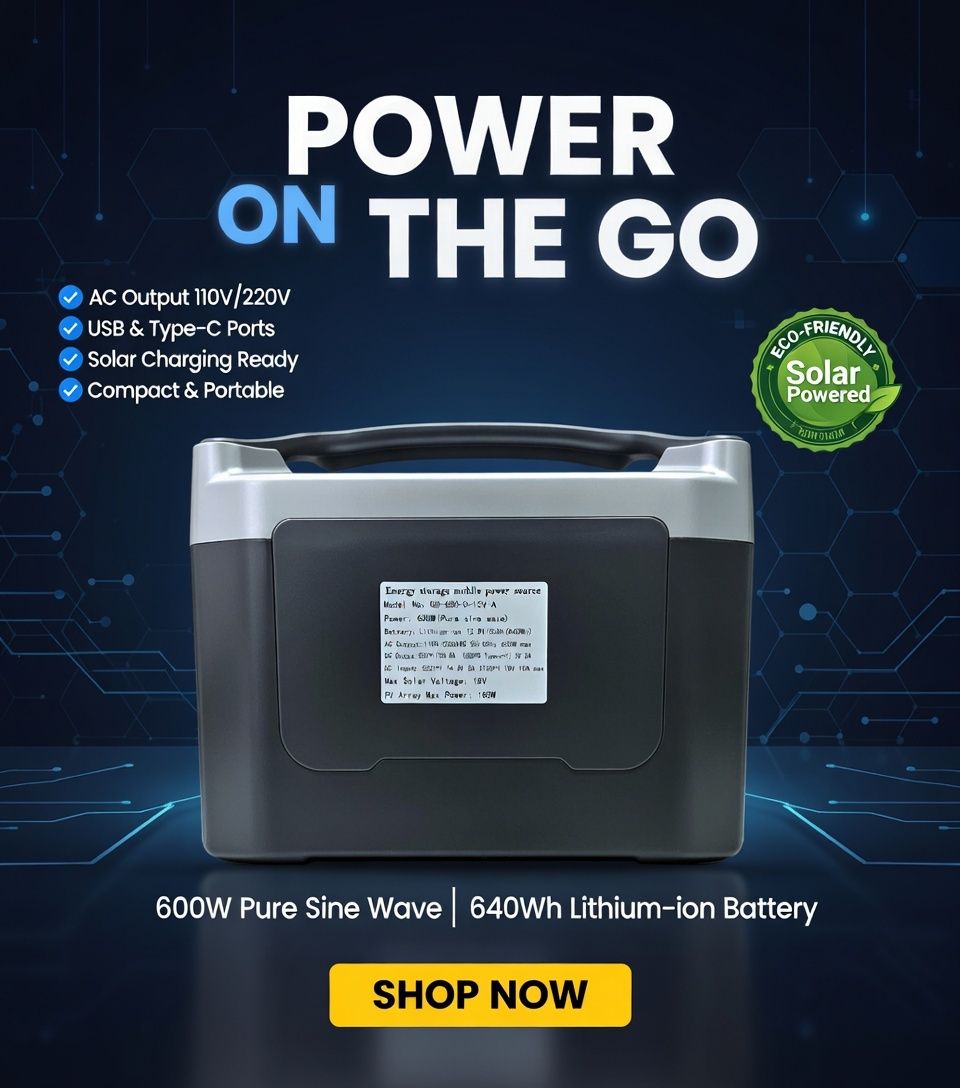 600WKit Power Station FullKit_38000 – 600W Portable Solar Generator (Pure Sine Wave)