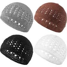 Adult Handmade Crochet Muslim BLACK Koofi Kufi Prayer Cap Hat Islam Beanie Topi. One size fits most. Stretch design