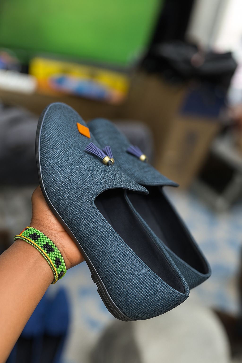 Premium Handcrafted Gray Loafers/ankara for Men – Elegant Slip-On Design with Stylish Tassels, Perfect for Formal & Casual Wear