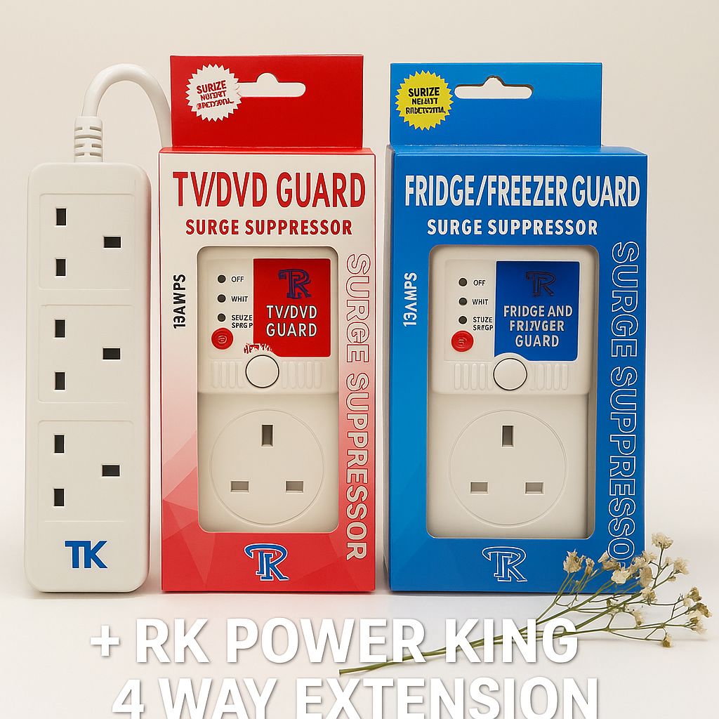 TV & Fridge Surge Guard Combo + 4-Way Extension 🔌🛡️