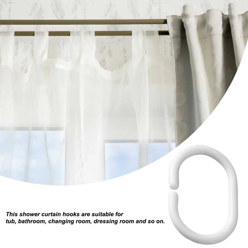 12PCS/lot White Transparent Plastic C Shape Bath Drape Shower Ring Loop Bendable Bathroom Curtain Hooks