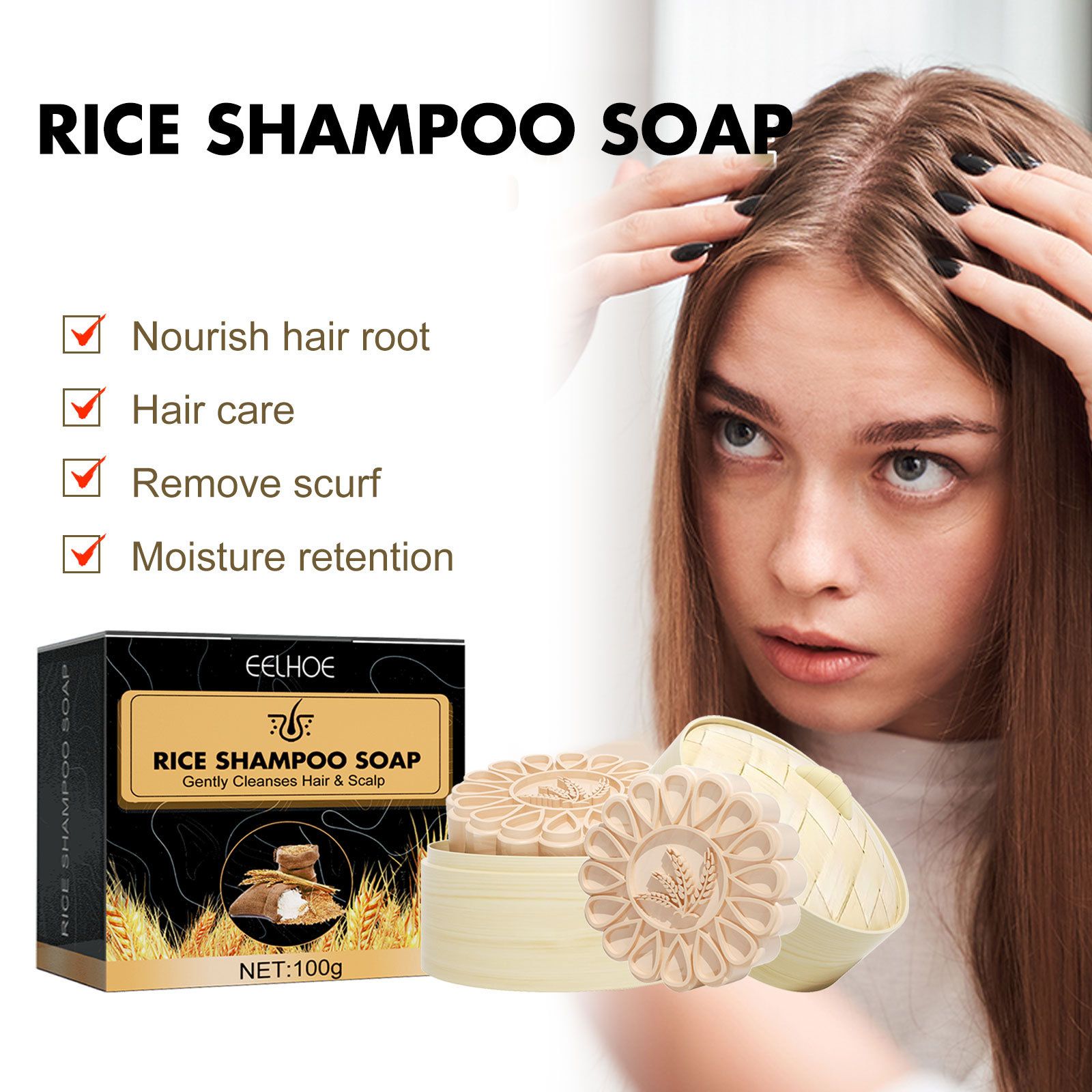 EELHOE rice anti shedding shampoo moisturizes the scalp, cleanses hair, repairs damaged hair, nourishes and solidifies hair. Shampoo