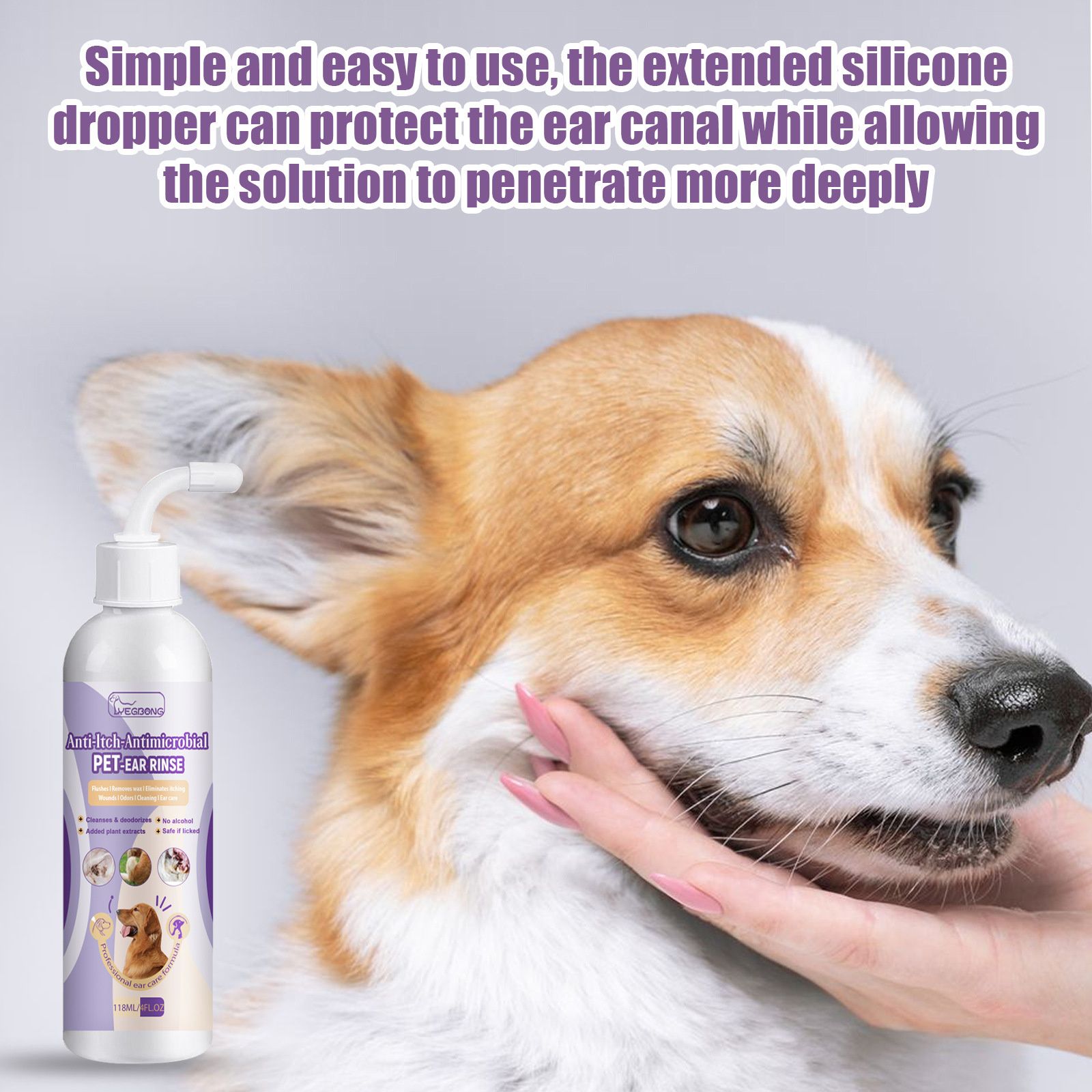 Yegbong pet ear cleaning solution for cats and dogs to relieve ear odor, clean earwax, and wash ear drops