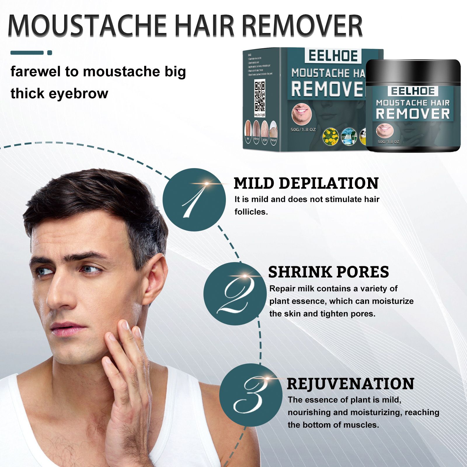 EELHOE Men's Hair Removal Cream: Full body hair removal, waxing, leg and hand hair removal, armpit painless, fast, clean, gentle and non irritating