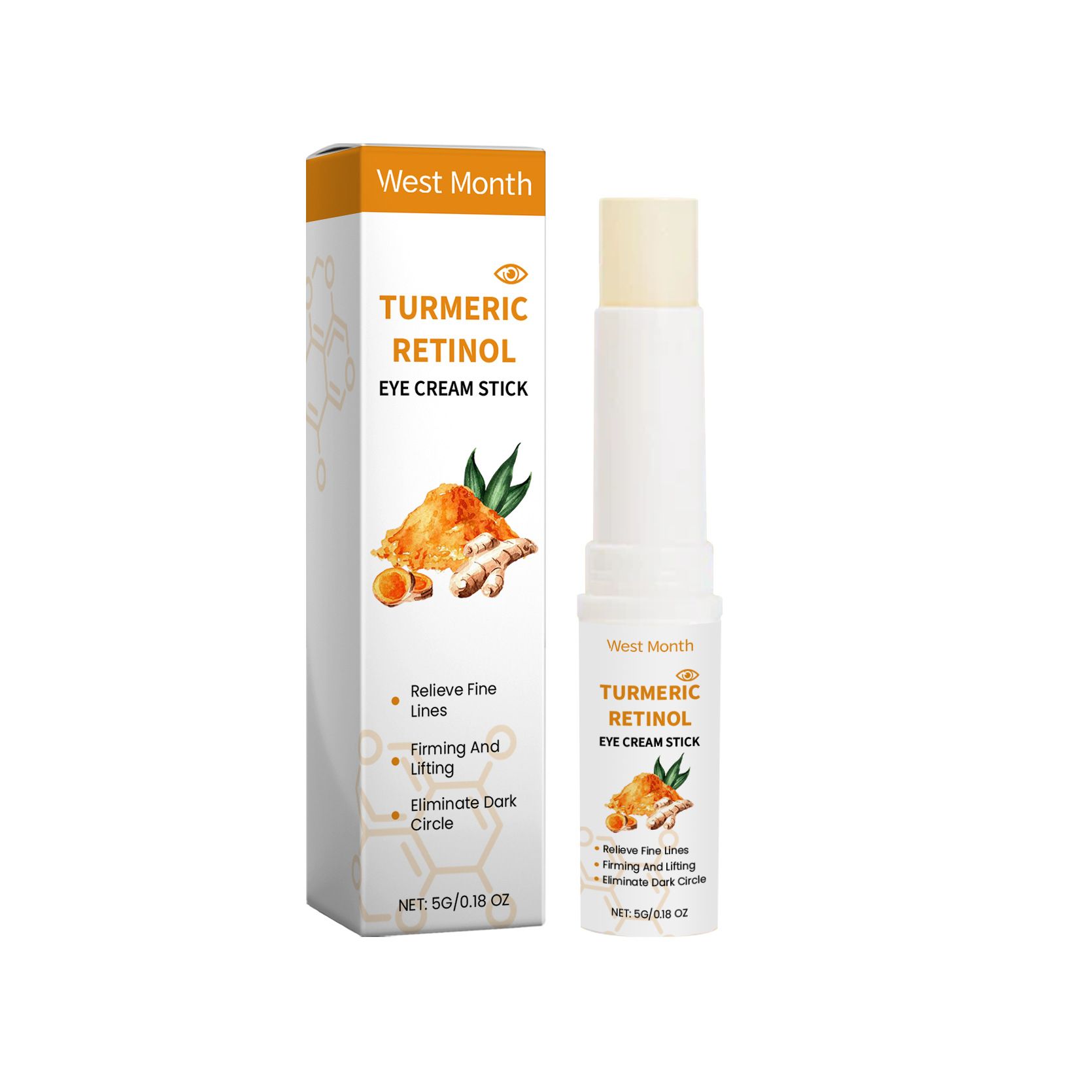 WEST MONTH Turmeric Retinol Eye Cream Stick Moisturizes, Nourishes, and Firms the Delicate Skin Around the Eyes for Detailed Eye Care