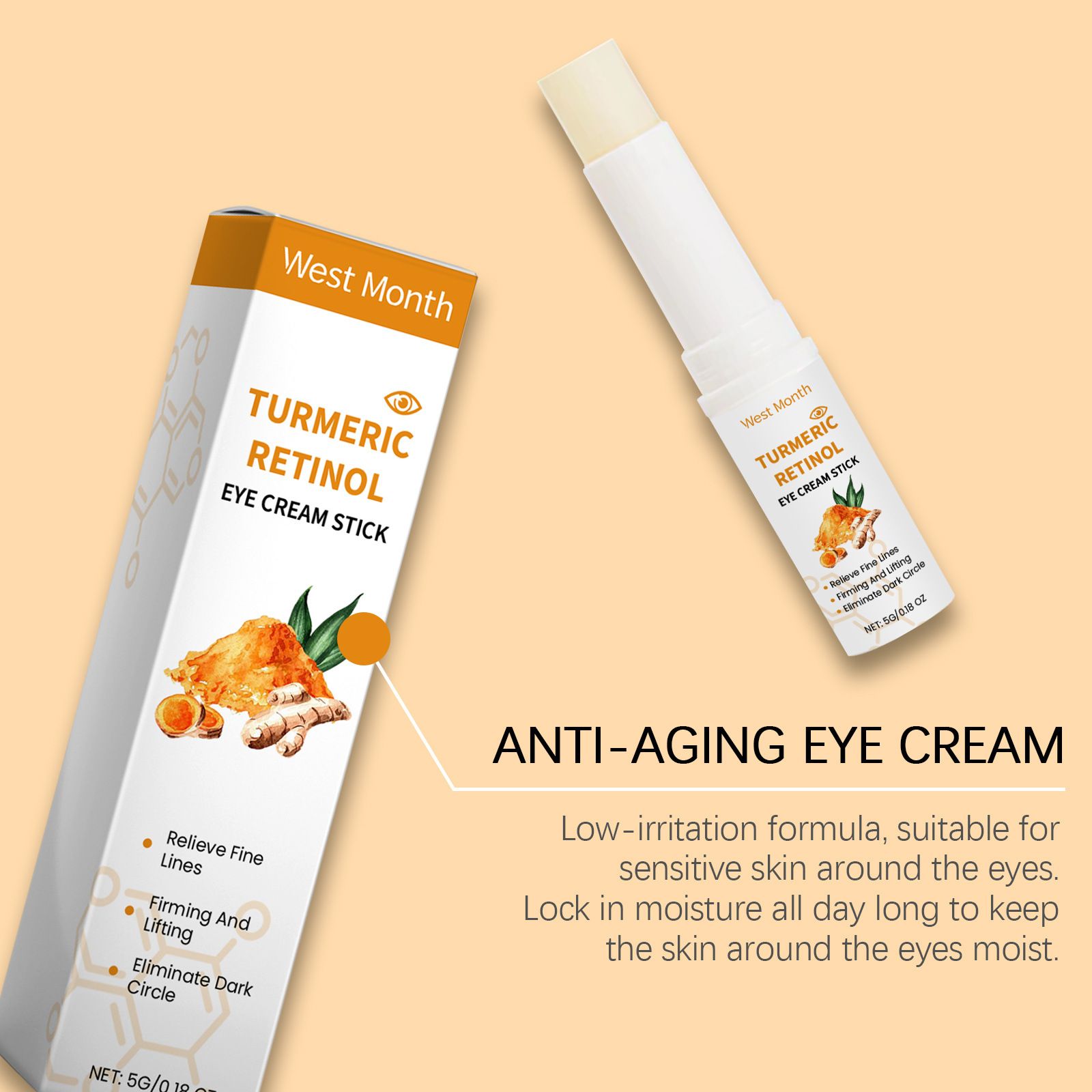 WEST MONTH Turmeric Retinol Eye Cream Stick Moisturizes, Nourishes, and Firms the Delicate Skin Around the Eyes for Detailed Eye Care
