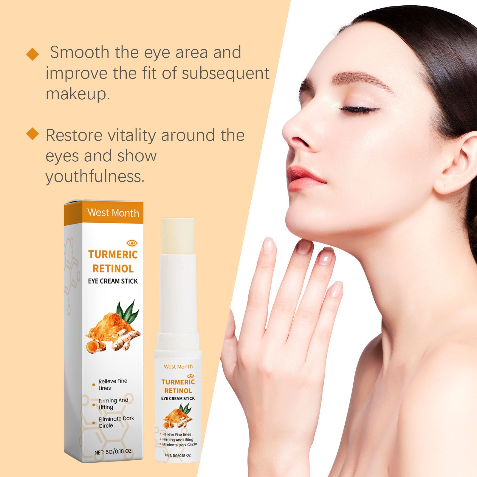 WEST MONTH Turmeric Retinol Eye Cream Stick Moisturizes, Nourishes, and Firms the Delicate Skin Around the Eyes for Detailed Eye Care