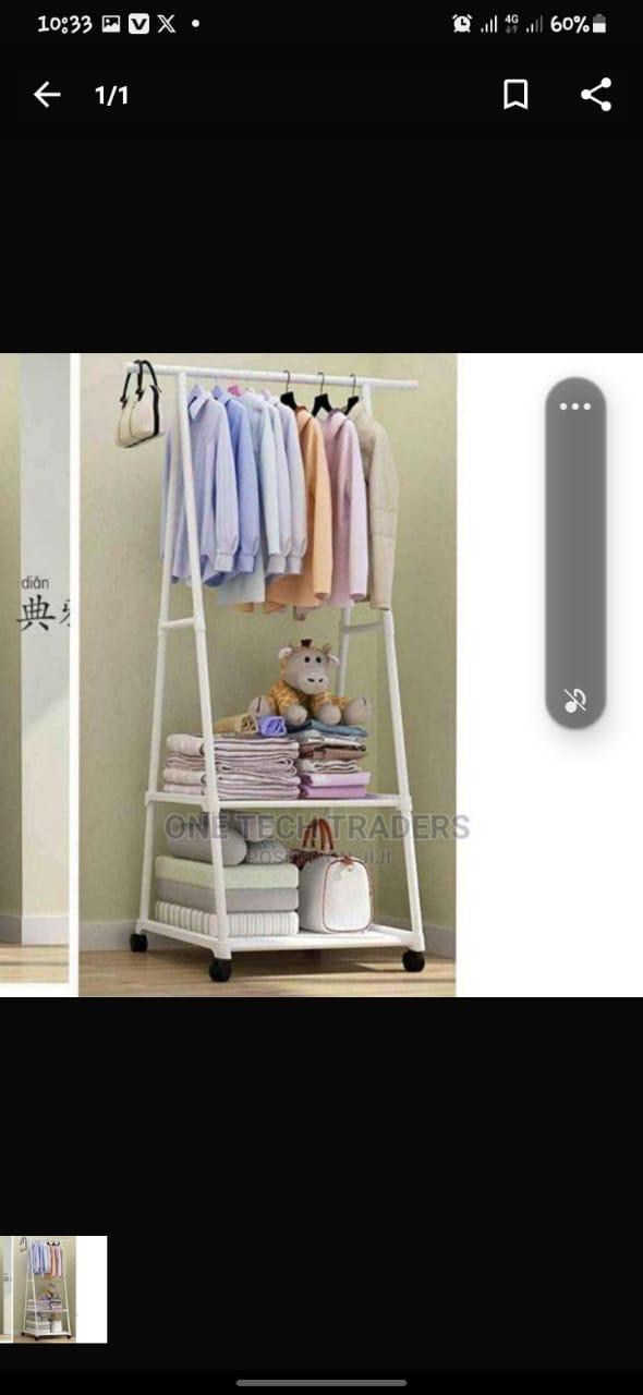 Clothing Rack With Lower Storage Shelf for Boxes /Shoes - White