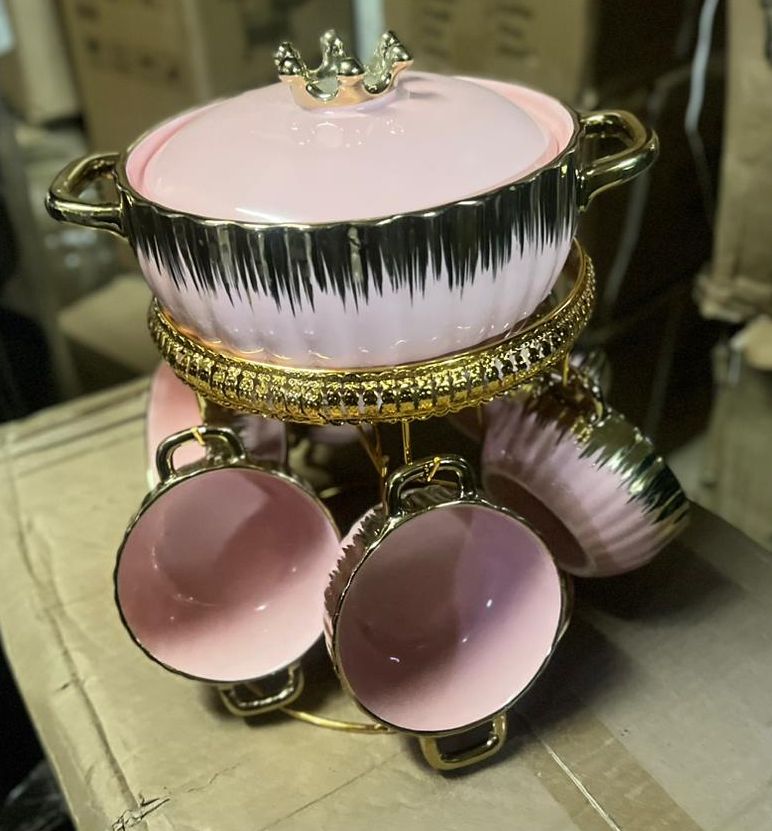 CERAMIC LUXURY SOUP BOWLS SET ( 1 SERVING BOWL + 6 * 350 ML SOUP BOWLS )