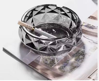 Silver Black Glass Ash Tray