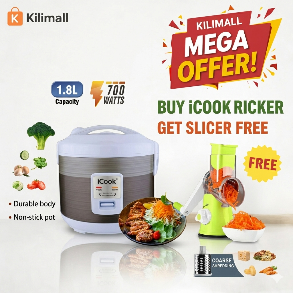 LIMITED TIME OFFER !! iCook 1.8L Rice Cooker + Manual Vegetable Chopper Combo -  Cook fluffy, perfect rice every time while quickly chopping vegetables without extra effort. Combo Offer