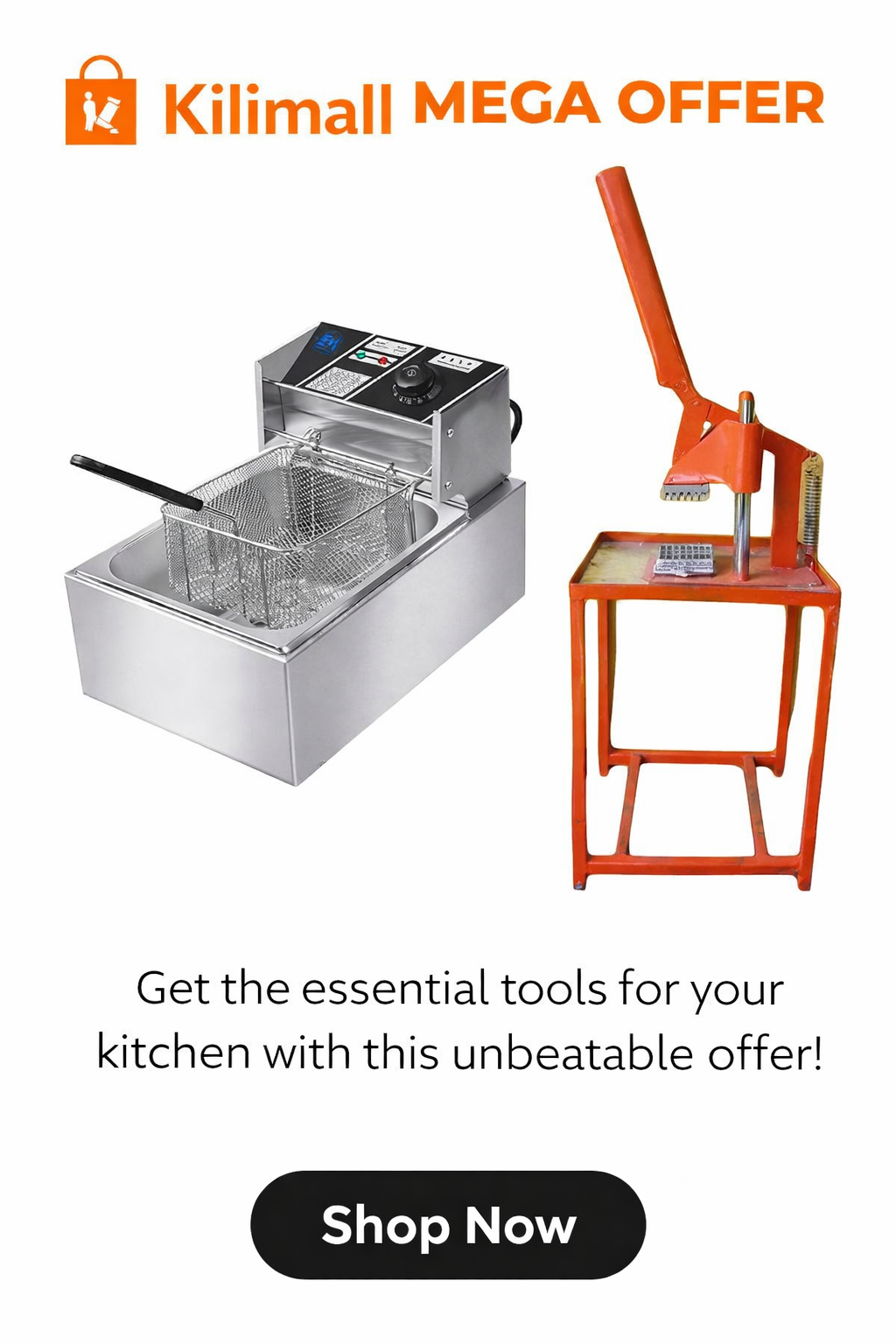 CONVENIENCE OFFER!! Electromate 6L Deep Fryer + Commercial Chips Cutter Combo - Large capacity for family or business use, Commercial Chips Cutter: Slice potatoes quickly and evenly.