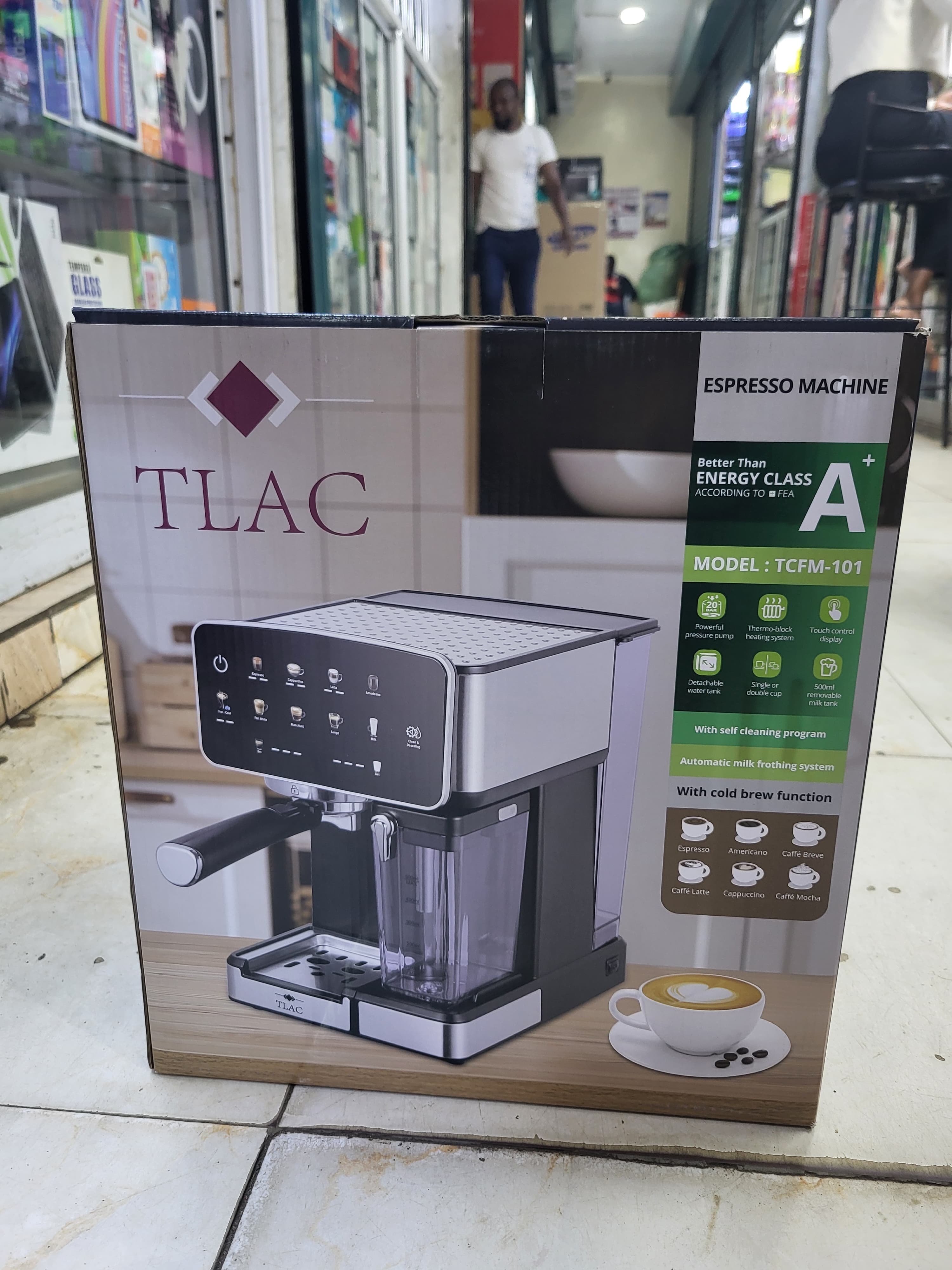 TLAC TCFM 101 Espresso Coffee Machine 1.8L – Touch Control with Automatic Milk Frother,  Automatic milk frother for cappuccino and latte, Touch control panel for easy operation.
