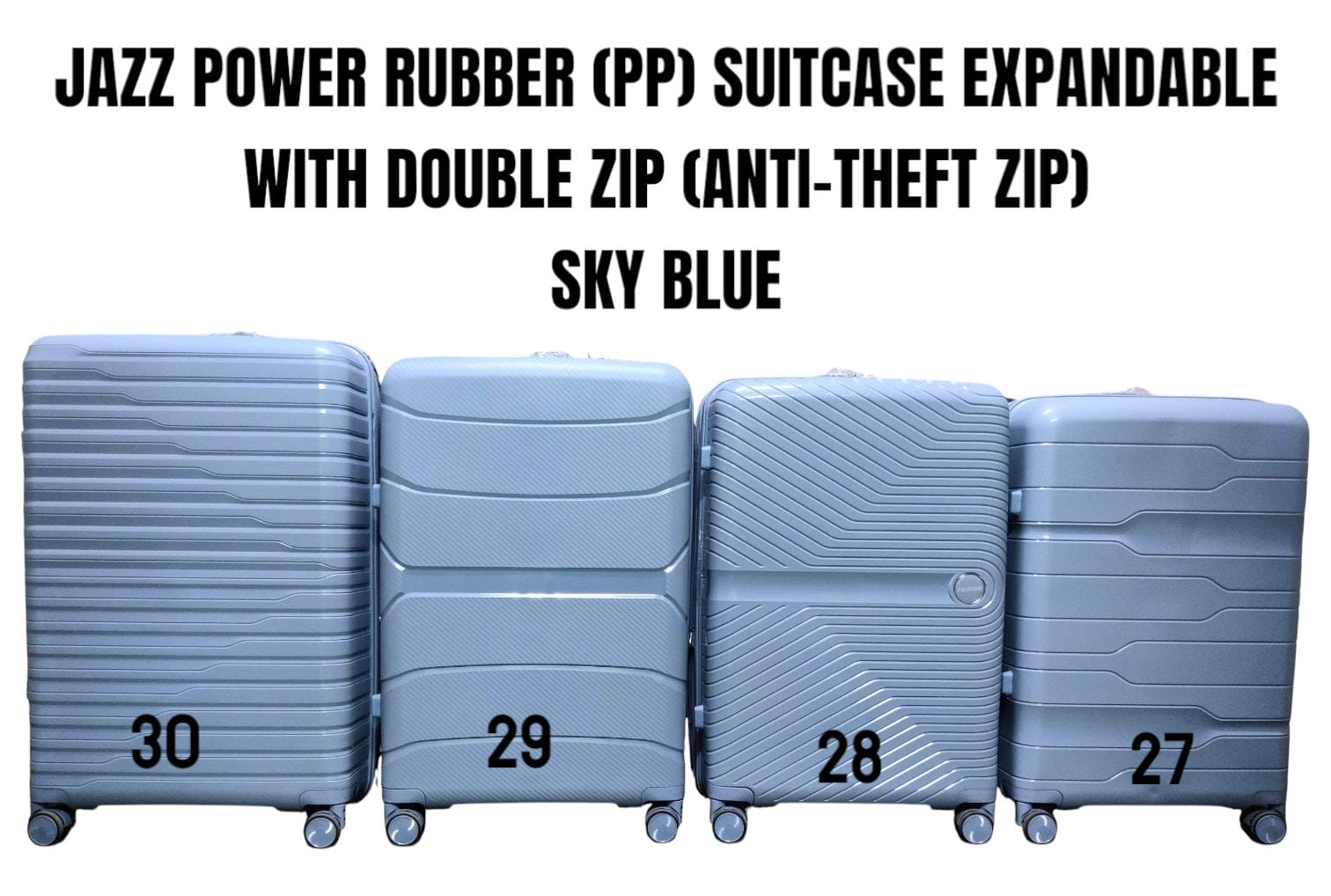 Hard Shell Suitcases | 3 in 1 JAZZ Power PP Suitcase Set With Anti-Theft Double Zipper -  Durable PP hard shell for strong impact protectio, Anti-theft double zipper for extra security.