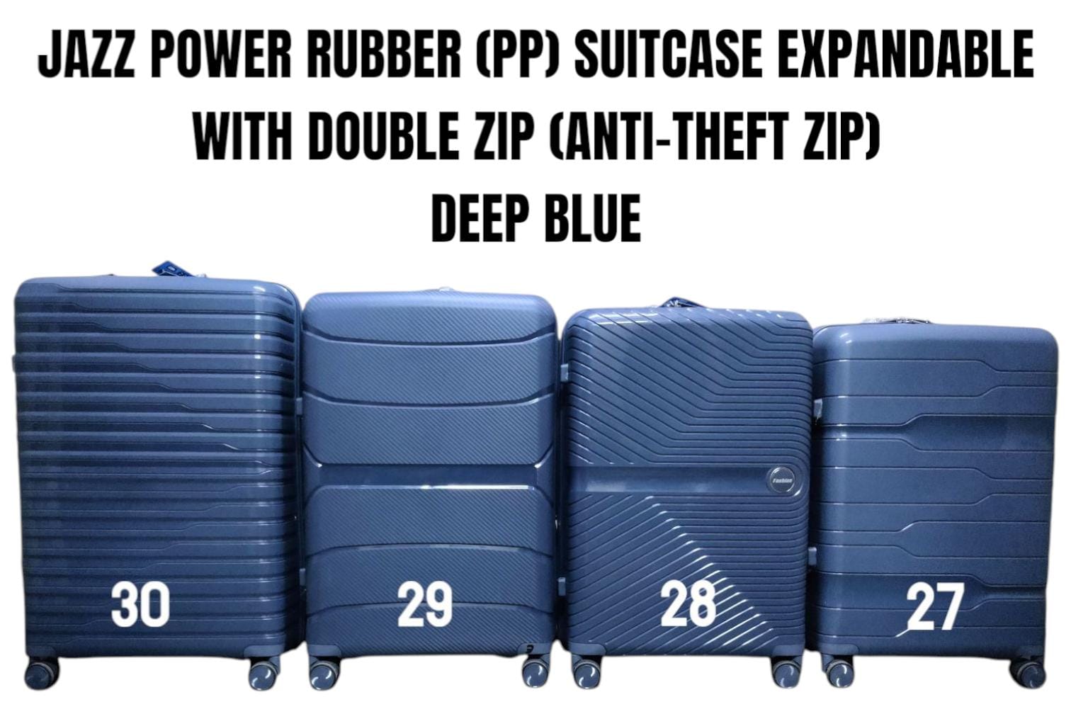 Hard Shell Suitcases | 3 in 1 JAZZ Power PP Suitcase Set With Anti-Theft Double Zipper -  Durable PP hard shell for strong impact protectio, Anti-theft double zipper for extra security.
