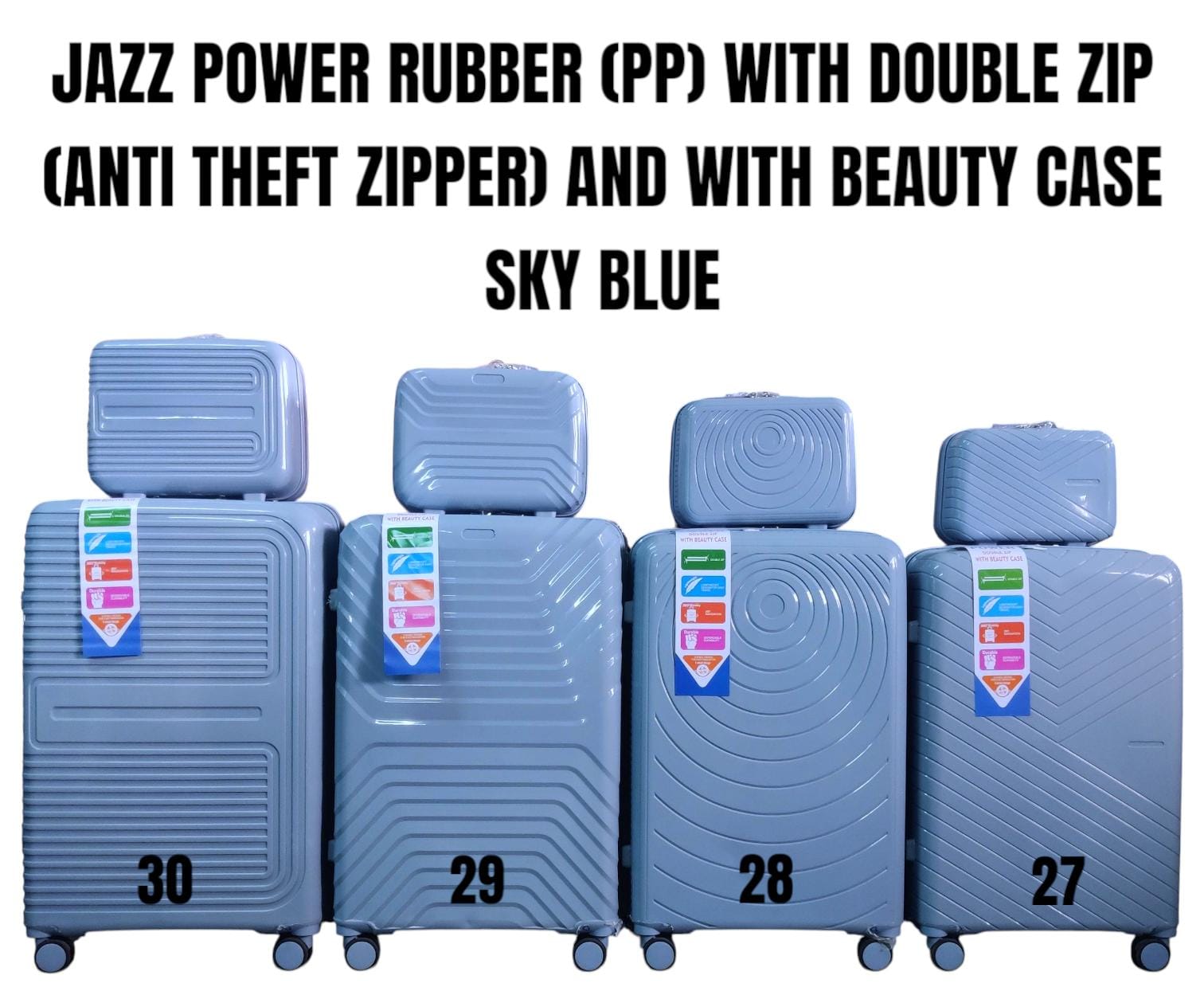 Hard Shell Suitcases | 4 In 1 JAZZ Power PP Suitcase Set with Beauty Case With Anti-Theft Double Zipper - With spacious interiors and smooth-rolling wheels, packing and traveling becomes effortless
