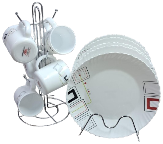 12‑Piece Elegant Dinner Set – 6 Cups & 6 Plates, Plates measure 11 inches, perfect for family meals, Stylish and durable design for everyday use.