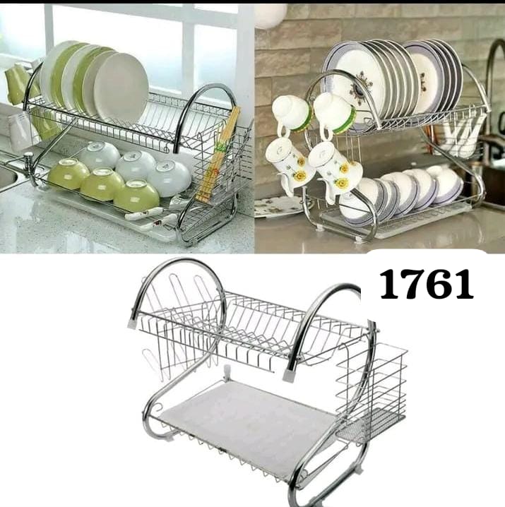 2‑Layer Stainless Steel Dish Rack – Strong & Spacious,2‑layer design for extra drying space, Rust‑resistant and durable, Holds dishes, cups, and utensils neatly.