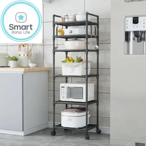 Multifunctional Kitchen Floor Stand – Space-Saving Multi-Layer Storage Rack, Multi-layer shelves for appliances, utensils & groceries, Strong and durable metal frame construction.