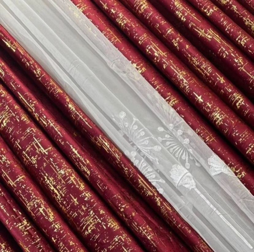 3 Piece Marble & Velvet Curtain Set – 2 Curtains + 1 Sheer (Height 2.5m), Luxurious marble and velvet fabric adds elegance to any room, Sheer allows natural light while maintaining privacy.