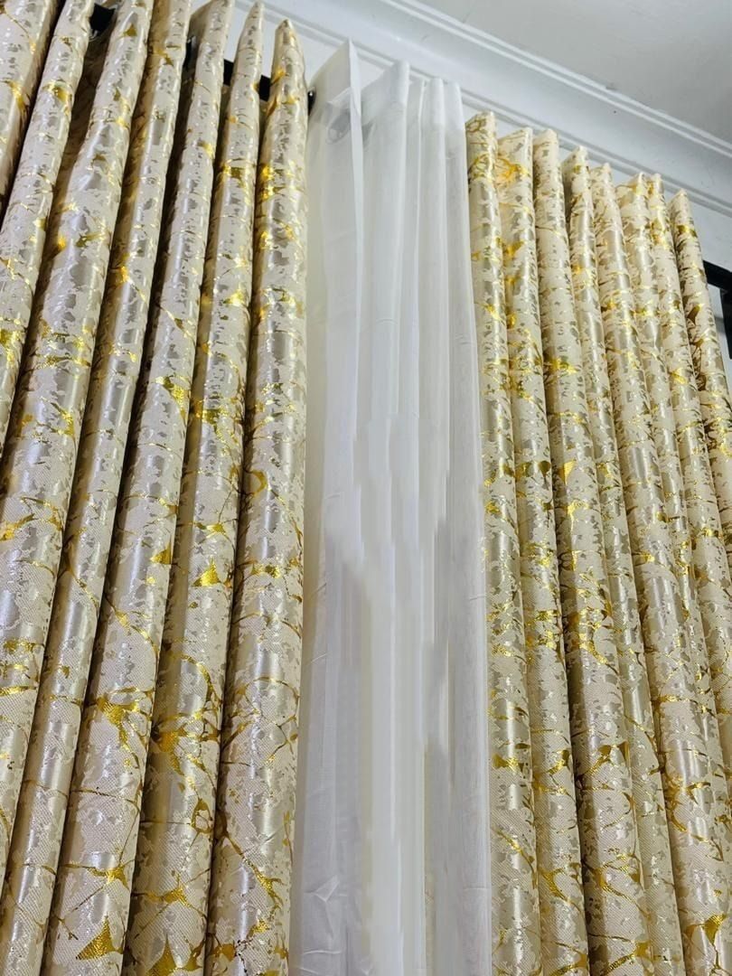 3 Piece Marble & Velvet Curtain Set – 2 Curtains + 1 Sheer (Height 2.5m), Luxurious marble and velvet fabric adds elegance to any room, Sheer allows natural light while maintaining privacy.