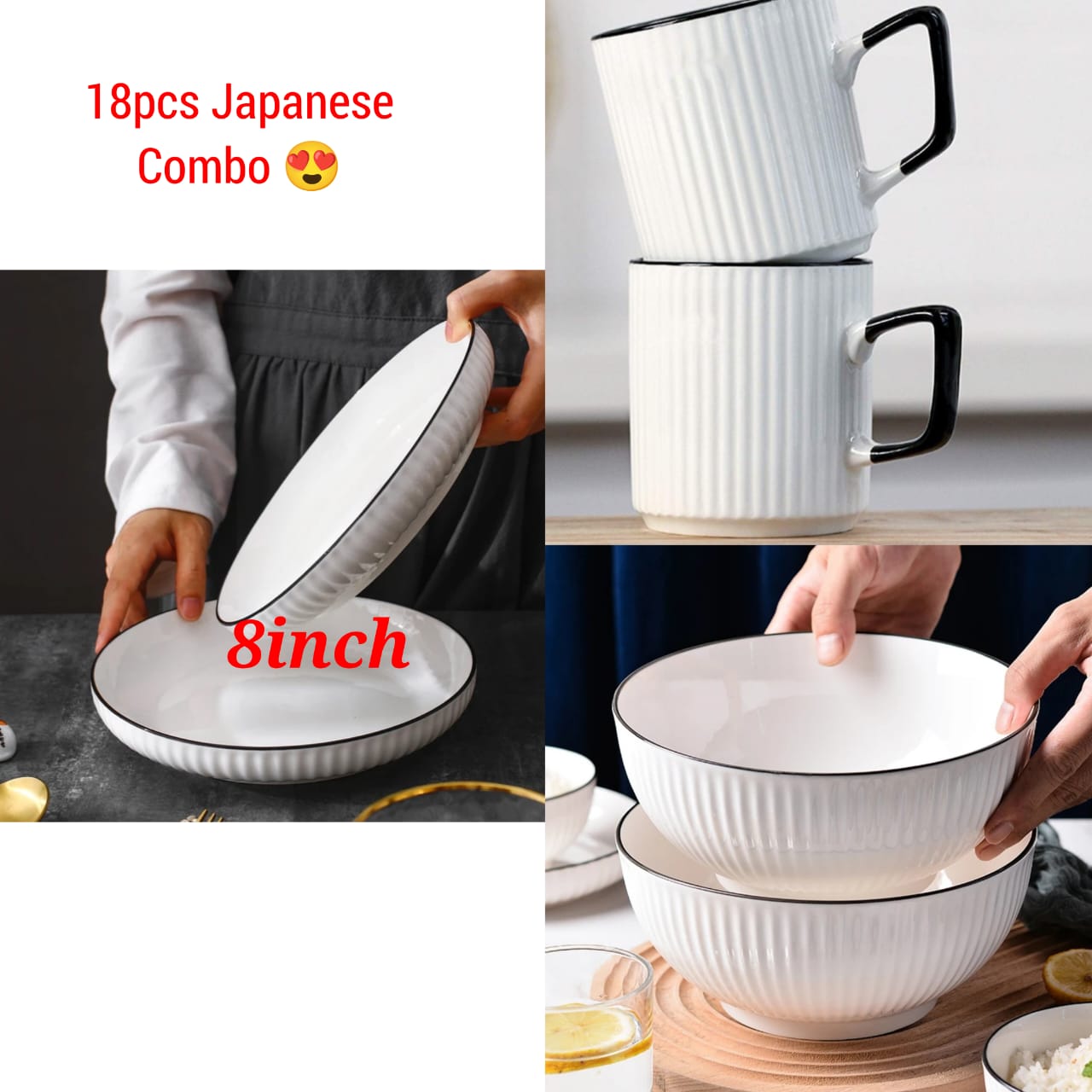 18pcs Japanese dinner set. Classy Japanese kitchen dinner set. 6pcs dinner plates,6pcs dinner plates 6pcs side plates 6pcs bowls. Made of fine stoneware ceramic, Besides, designers bring the natural