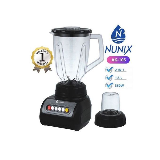 Nunix Blender 2 In 1 Grinding Machine With Durable Motor 1.5Liter. Nunix offers affordable‎‎,‎‎ quality‎‎,‎‎ energy‎‎-efficient home appliances ‎‎.‎‎ The brand is well known for their high‎‎-quality‎‎