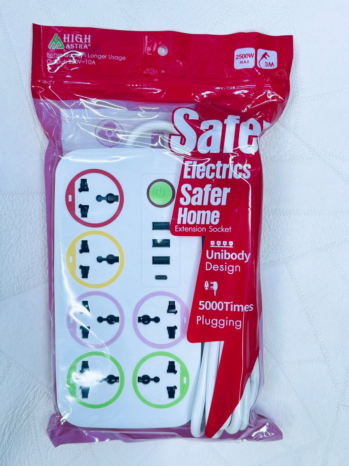 Astra 6 way slots Power Extension with 4 USB Ports Cables and 1 type c port - 2500w. The safety shutter keeps children safe & also prevents dust from getting into unsend sockets overtime.3m  Long Heav